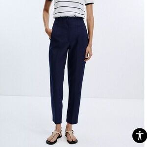 ZARA High Waist Cropped Trousers | Dark Navy | Size XL